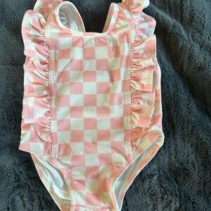 Siix Spearmint Baby pink checkered one piece swim suit 3-6 mos